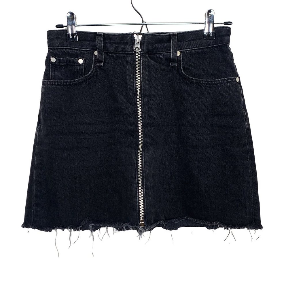 rag & bone Anna Raven Black Raw Hem Full Zip Front Mini Skirt Denim Size 24 - Picture 2 of 12